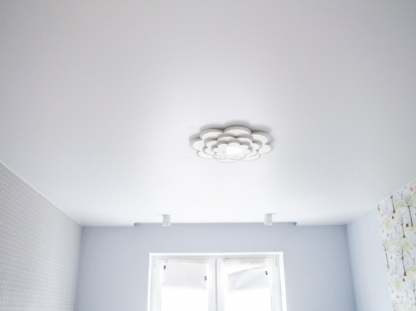 Пример матового натяжного потолка в гостиную